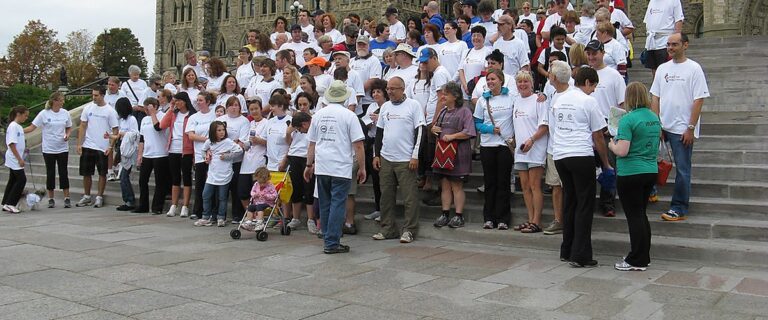 A large group of CHHA-NCR Branch members and families gathered outside Parliament Hill for the Walk2Hear