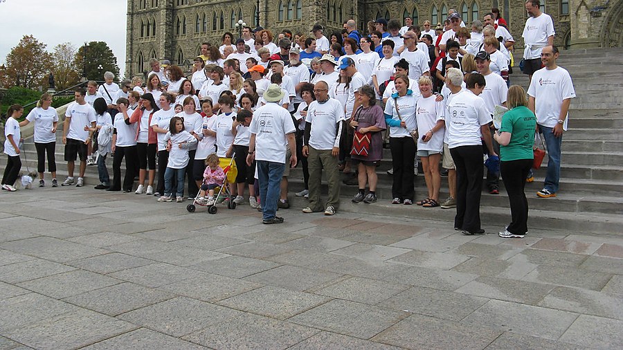 Participants walking on Parliament Hill during the Walk2Hear